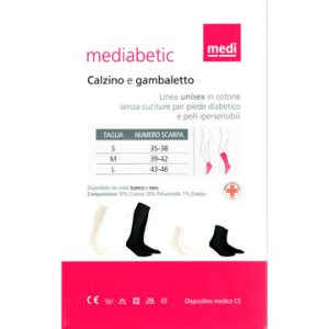 Calzini corti piedi diabetici corto bianco Medi Mediabetic