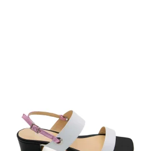 Sandalo Da Donna In Pelle- Bianco Nero – Cinturino
