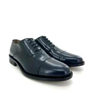 Saxone scarpa classica allacciata uomo, in pelle Polish binder blu scuro, suola cuoio
