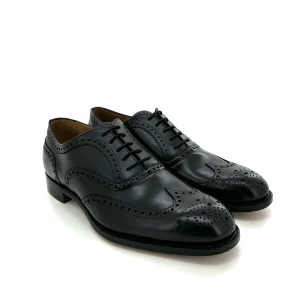 Cheaney scarpe allacciate uomo, coda di rondine, in pelle nera, suola cuoio, cucite goodyear