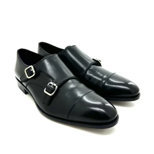 Sir Wilson scarpe classiche uomo, in pelle nera con doppia fibbia