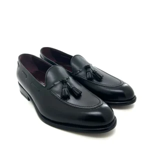 Sir Wilson mocassini con nappine uomo, in pelle nera, suola cuoio