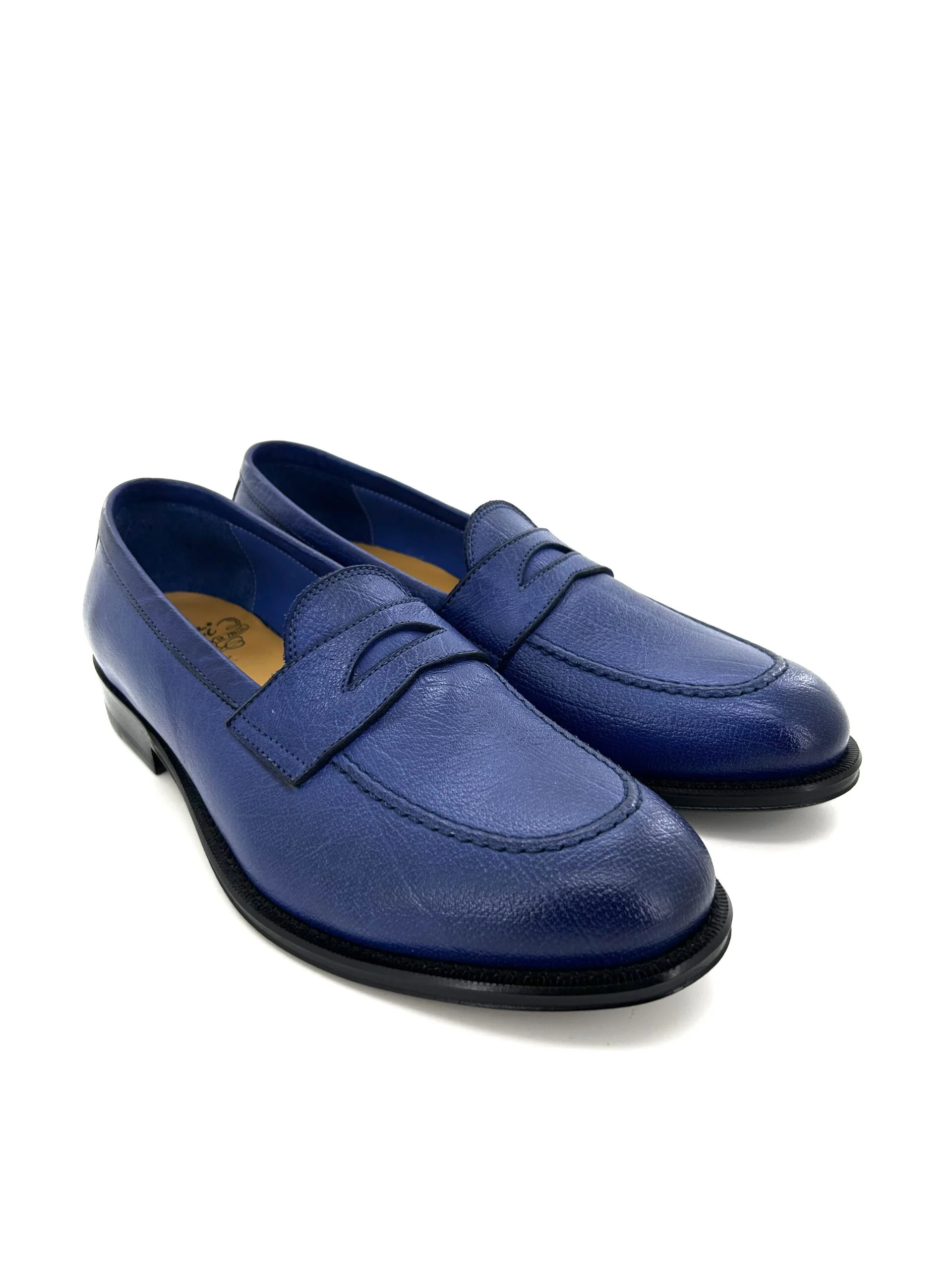 Sir Wilson mocassini uomo, in pelle blu anticata, suola cuoio