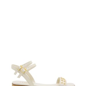 Sandali Da Donna In Pelle Bianco Con Borchie Con Tacco Basso