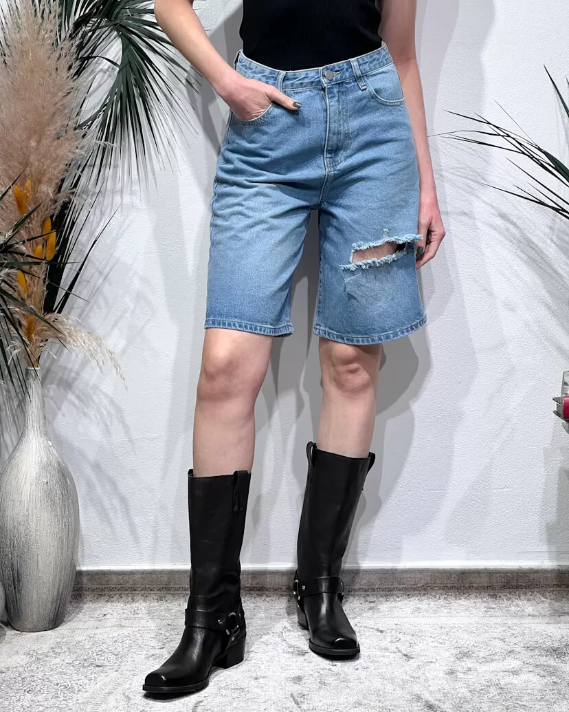 BERMUDA IN DENIM CON ROTTURA – ELEH