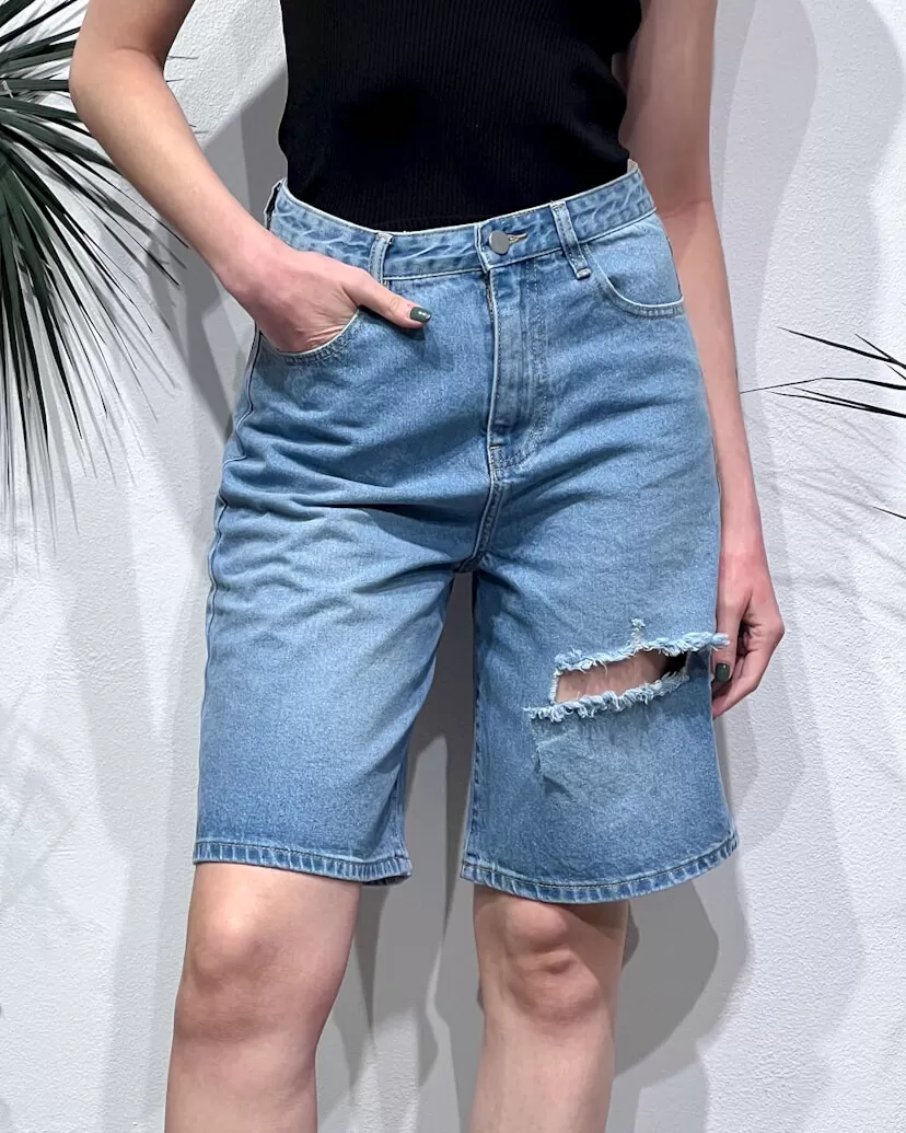 BERMUDA IN DENIM CON ROTTURA – ELEH - immagine 3
