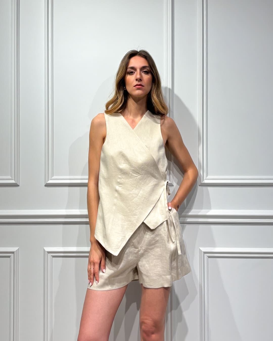 GILET 100% LINO AD INCROCIO – BEA – HAVEONE - immagine 6