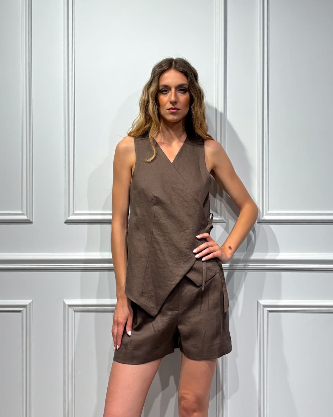 GILET 100% LINO AD INCROCIO – BEA – HAVEONE - immagine 4