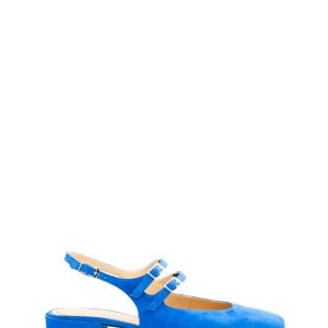 Mary Jane Blu Elettrico In Camoscio Con 2 Cinturini